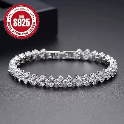 Lot de 2 bracelets pour femme en argent sterling 925 – Bracelet tennis en zircon cubique et bracelet à charms rétro multi-éléments, style luxe classique, mosaïque de zircone scintillante, parfait pour le quotidien et idée cadeau