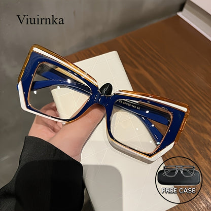 Lunettes d'ordinateur anti-lumière bleue œil de chat pour femmes – Monture color block légère et tendance, verres transparents en polycarbonate, lunettes mode avec étui pour la protection des yeux devant les écrans, cadeau de fête