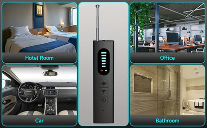 Détecteur de caméra cachée et scanner de signal RF anti-espion – Détecteur de mouchards, traceurs GPS et dispositifs d'écoute, balayeur de sécurité multifonction portable et rechargeable pour les voyages, l'hôtel, la maison, le bureau, la voiture