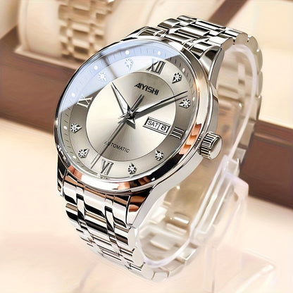 Montre à quartz de luxe pour homme, cadran tourbillon en acier inoxydable, affichage de la date, luminescence nocturne, montre sport et habillée, garde-temps élégant, cadeau de fête des pères pour homme