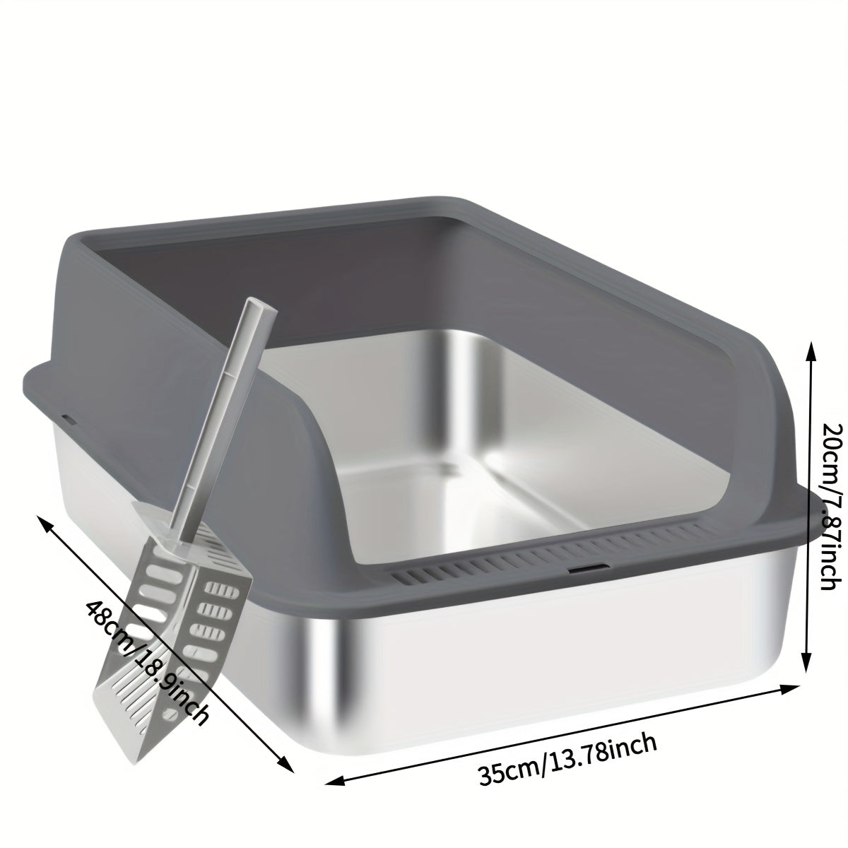 Bac à litière pour chat en acier inoxydable à bords hauts, bac anti-fuites avec pelle et plateau de tamisage, résistant à la rouille, anti-odeurs, anti-adhésif, facile à nettoyer, toilettes pour chats d'intérieur, taille moyenne à grande