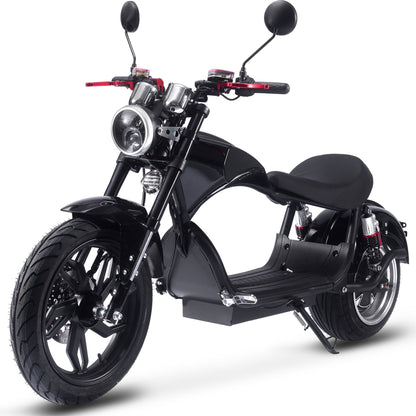 Trottinette électrique au lithium MotoTec Raven 60V 2500W – 45 km/h, autonomie de 55 à 80 km, batterie 30Ah, freins hydrauliques, éclairage LED avant et arrière, rétroviseurs et klaxon – Scooter électrique haute performance pour adultes