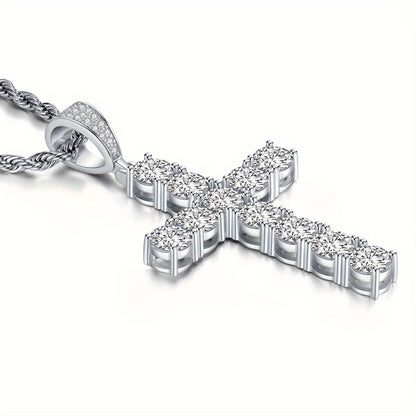 Collier avec pendentif croix pour homme en argent sterling 925 plaqué platine – Style luxe hip-hop hypoallergénique, cadeau idéal pour lui, pour banquets, fêtes  et occasions spéciales