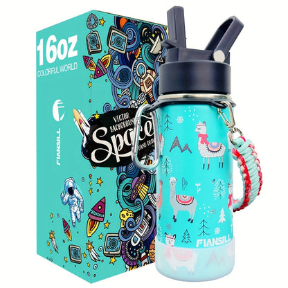 16oz Kids Stainless Steel Water Bottle – Vacuum Insulated, 3D Printed Design, Leak-Proof & BPA-Free, Cold 24H Hot 12H, Fun Styles for Boys & Girls – Perfect Gift for Students, School & Outdoor Activities