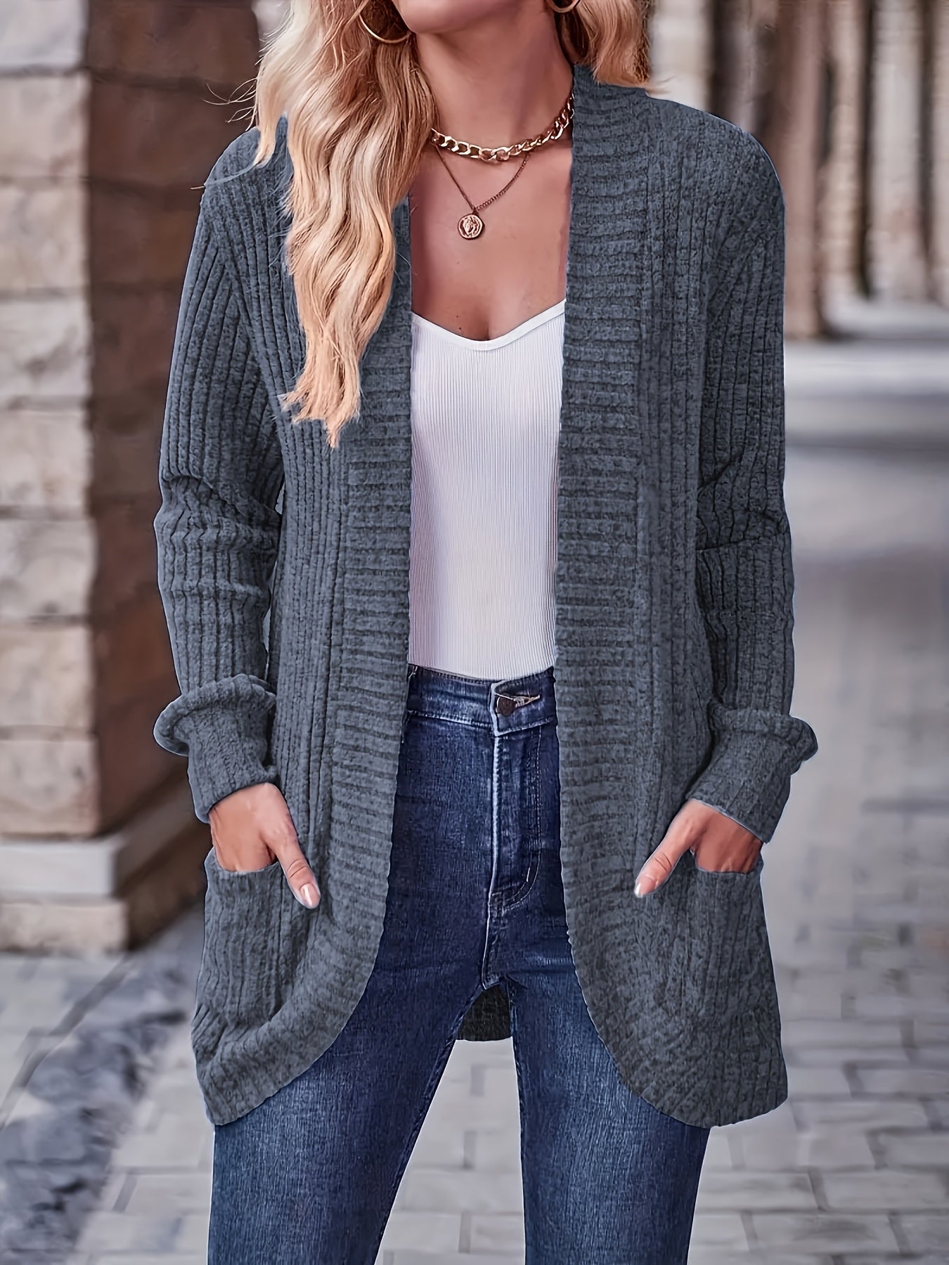 Women's Loose Casual Long Sleeve Blouse Solid Color Pocket Splicing Relaxed Fit Top 10 Colors S-XXL Spring Fall Everyday Wear