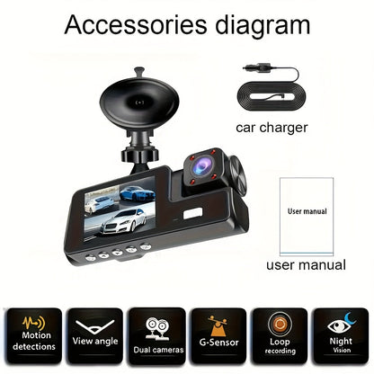 Dashcam 3 canaux 4K avant + 4K intérieur + 1080P arrière avec carte 32 Go offerte, vision nocturne, capteur G, grand angle, enregistrement en temps réel et moniteur de stationnement – Velora