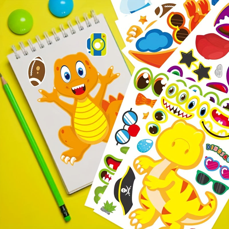 18 feuilles d'autocollants « Crée ton dinosaure » pour enfants – Feuilles d'activités créatives DIY, fournitures et cadeaux amusants pour fête d'anniversaire sur le thème des dinosaures, remplissage de pochettes-surprises pour garçons et filles
