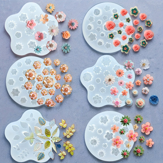Ensemble de 6 moules en silicone pour résine en forme de fleur – Moules de moulage pour bijoux, boucles d'oreilles, bracelets, colliers et manucures, outils d'art en résine pour cadeaux DIY