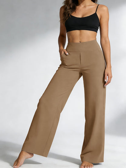 Pantalon de yoga taille haute à jambe droite pour femme avec poches – Vêtement de sport décontracté, extensible et ample pour femme, pantalon d'entraînement uni d'été pour le yoga, la gym, le pilates et le quotidien, S-XXL