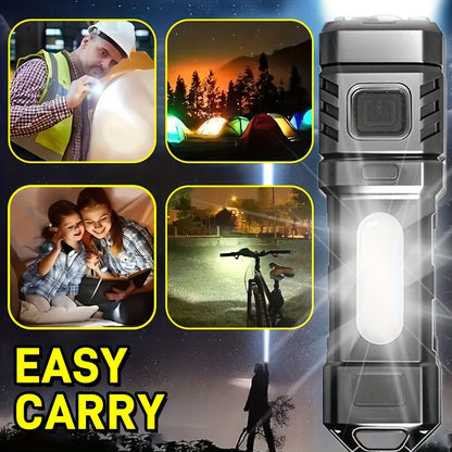 Mini lampe de poche LED rechargeable, lot de 3 ou 6, 2000 lumens, COB, 4 modes, charge USB-C, lampe de poche compacte avec clip arrière et batterie intégrée pour le camping, la randonnée, la chasse et les urgences