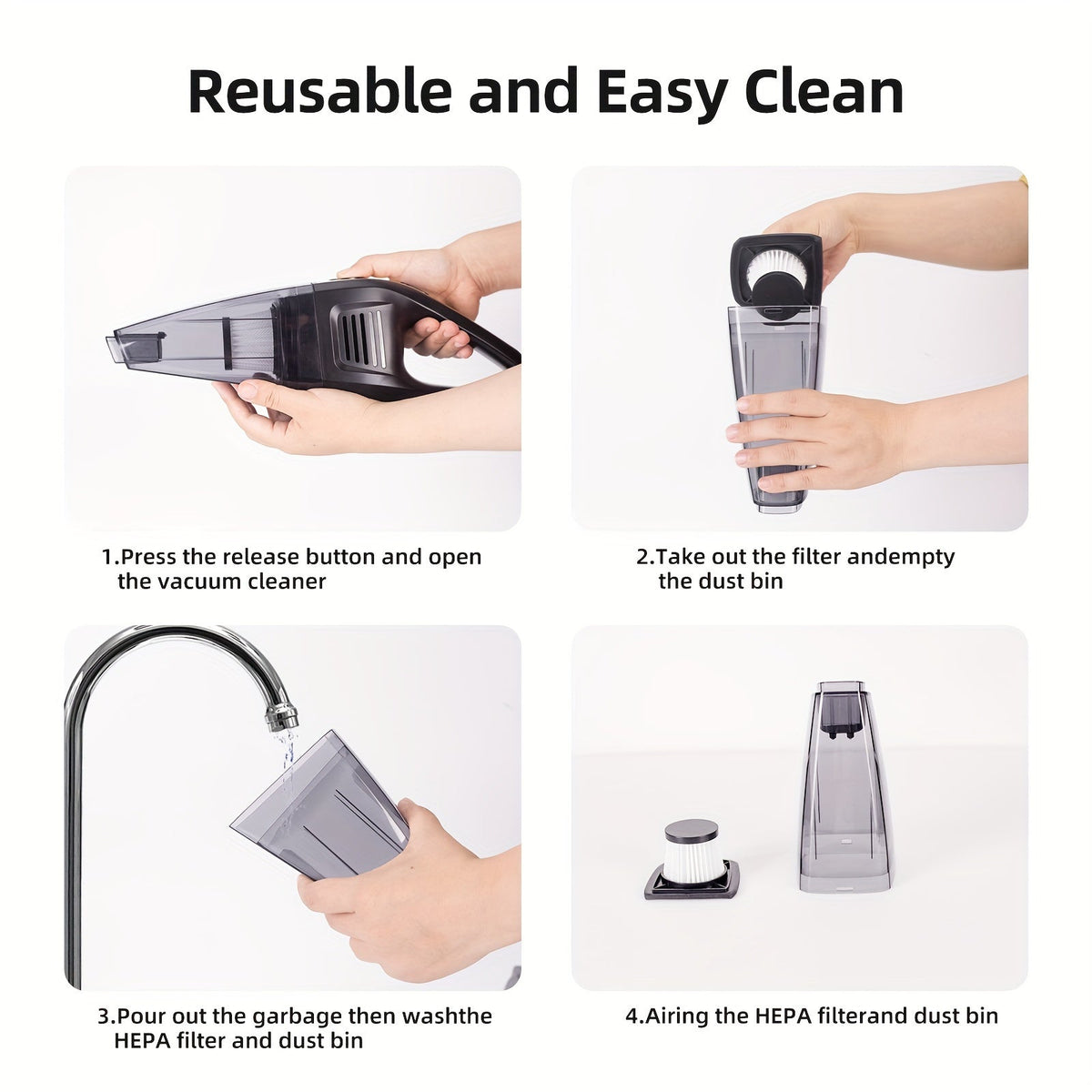 Aspirateur à main rechargeable sans fil – Aspiration puissante de 6 kPa, 40 dB silencieux, mini aspirateur portable pour poils d'animaux, voiture, clavier, nettoyage de bureau et maison avec suceur plat