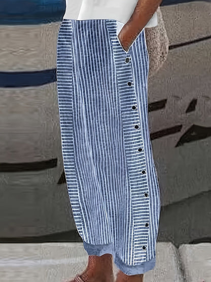 Pantalon droit décontracté à rayures pour femme – Style western classique, pantalon printemps-été avec poches pour un look quotidien ou chic décontracté