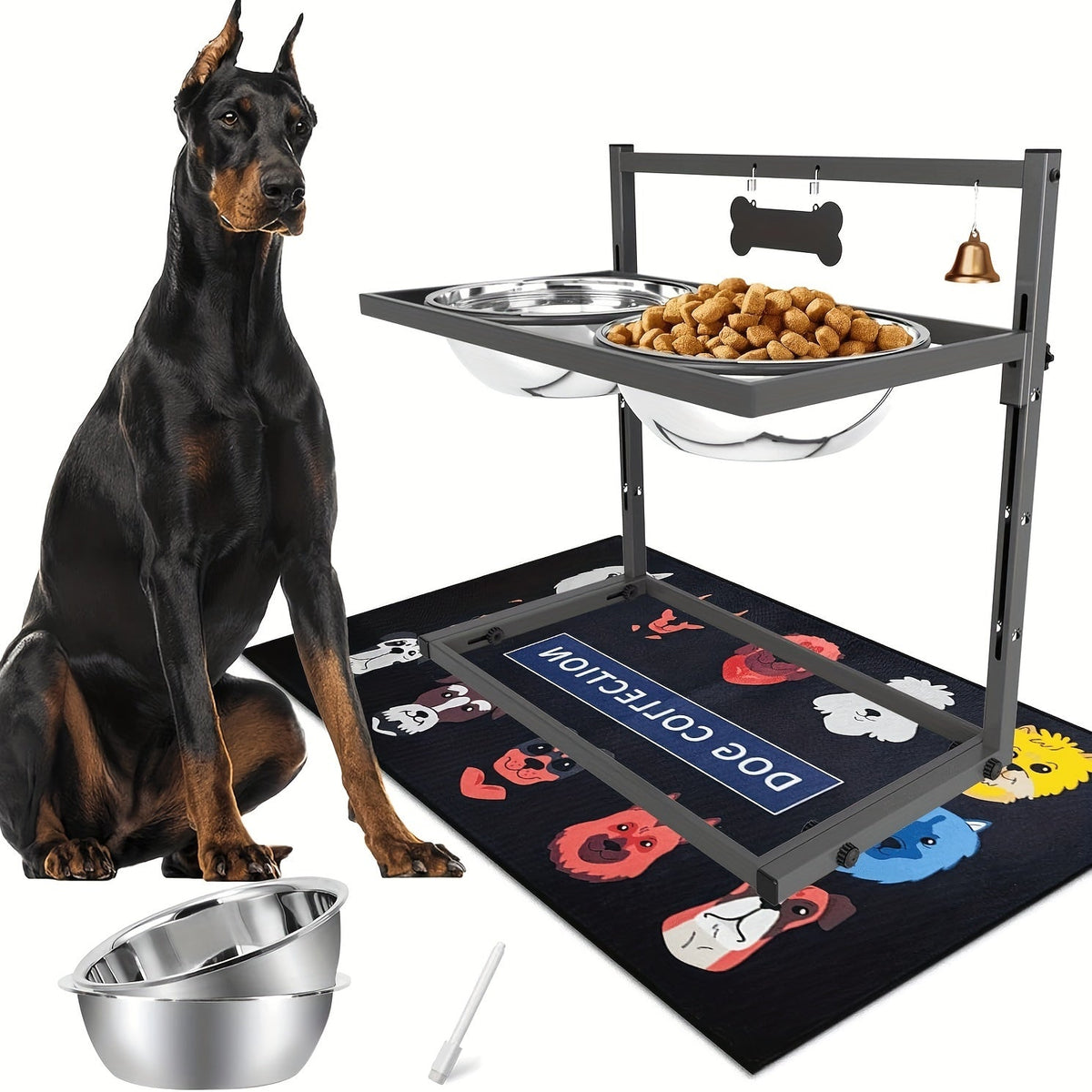 Gamelles surélevées pour grands chiens, support réglable avec 2 gamelles en inox de 3000 ml, structure en fer anti-basculement pour races très grandes