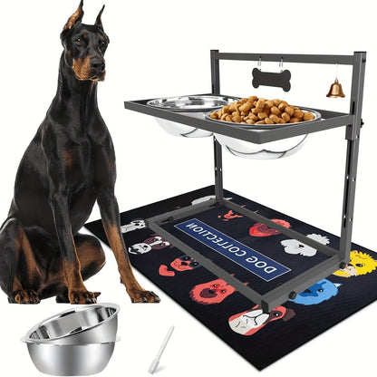 Gamelles surélevées pour grands chiens, support réglable avec 2 gamelles en inox de 3000 ml, structure en fer anti-basculement pour races très grandes