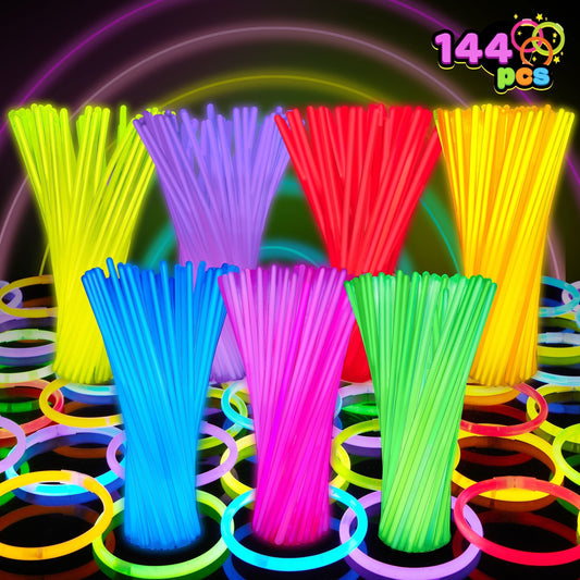 144 Pack Glow Sticks Bulk 8 Inch 10-14 Hour Glow 7 Vibrant Colors Bracelets Necklaces Glow in the Dark Party Supplies for Halloween Christmas New Years Eve Concert Festival Birthday Party Favors
