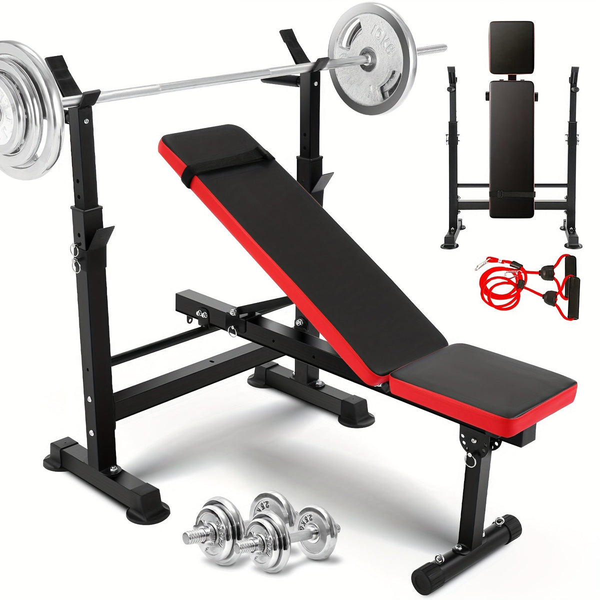 Banc de musculation réglable et pliable avec rack à squat, poste à jambes et pupitre à biceps – Banc de développé couché tout-en-un pour entraînement complet, jusqu'à 545 kg