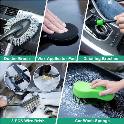 Kit de nettoyage automobile 17-35 pièces – Aspirateur portable, outil de nettoyage de pare-brise, jeu de brosses pour perceuse et ensemble de brosses pour habitacle pour un detailing complet, cadeau de fêtes pour la famille et les amis