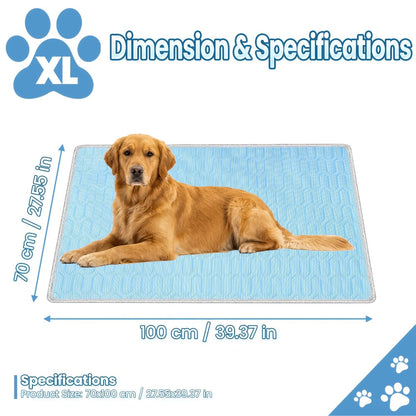 Tapis rafraîchissant pour animaux été 2026 – Coussin de couchage absorbant et effet frais pour chiens et chats, maintient les animaux au frais tout l'été, 3 tailles M/L/XL pour petits, moyens et grands animaux (bleu)