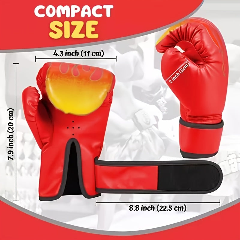 Gants de boxe pour enfants, garçons et filles – Gants d'entraînement jeunesse motif flamme pour sac de frappe, kickboxing, MMA, sparring et boxe thaï, cadeau de sport pour débutants (Rouge flamme / Bleu flamme)