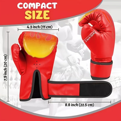Gants de boxe pour enfants, garçons et filles – Gants d'entraînement jeunesse motif flamme pour sac de frappe, kickboxing, MMA, sparring et boxe thaï, cadeau de sport pour débutants (Rouge flamme / Bleu flamme)