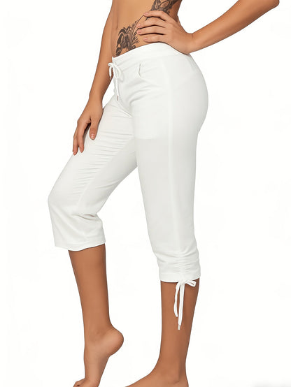 Lot de 4 pantalons courts légers pour femme – Pantacourts amples à taille cordon, bas d'été décontractés et respirants, tailles S-XXL, assortiments de couleurs variés