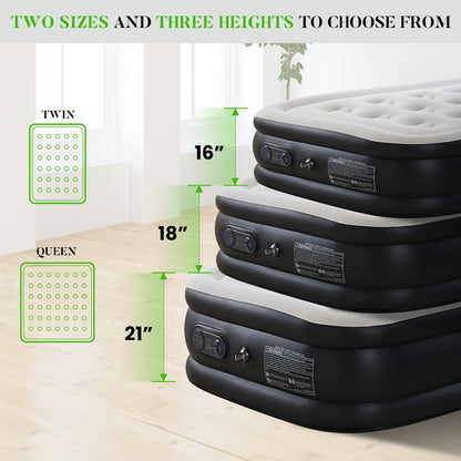 Matelas gonflable avec pompe intégrée – Lit d'appoint double hauteur de 40/46/53 cm d'épaisseur, capacité de 300 kg, base antidérapante – pour la maison, chambre d'amis, camping et usage extérieur