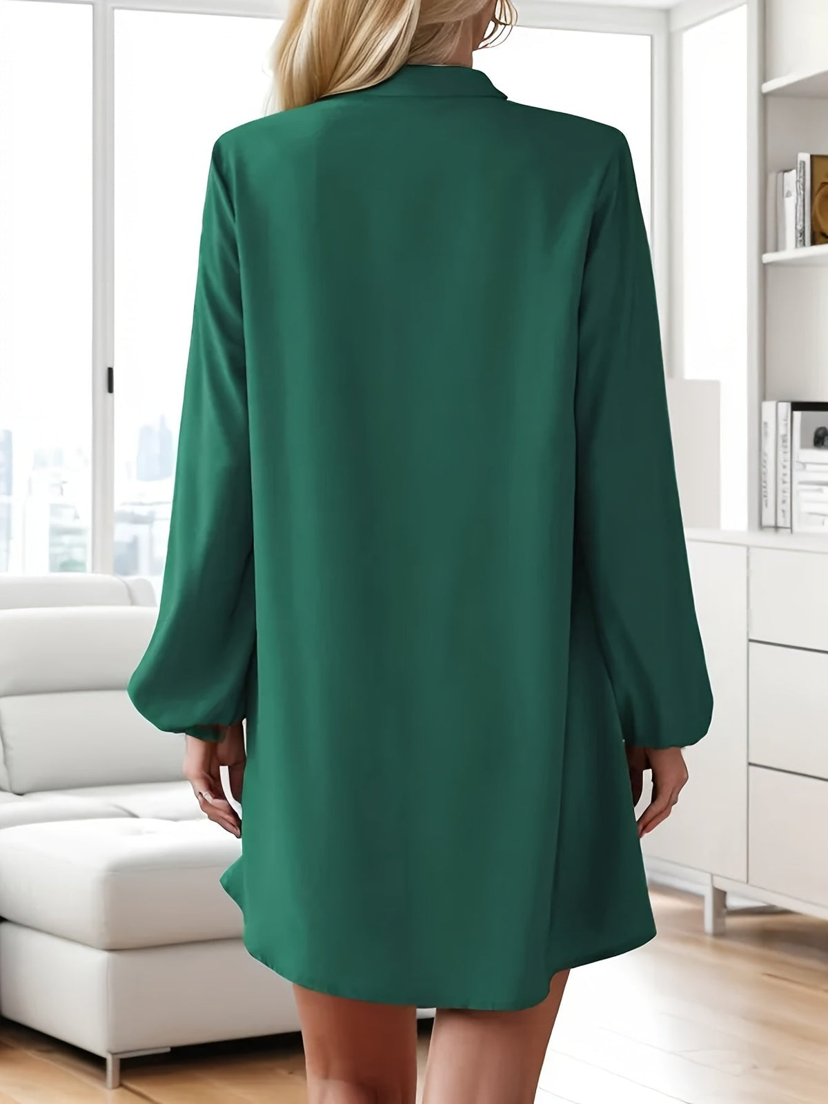 Robe midi évasée à col en V et manches longues pour femme, élégante, unie et boutonnée, idéale pour le printemps, l'été, les fêtes ou le quotidien