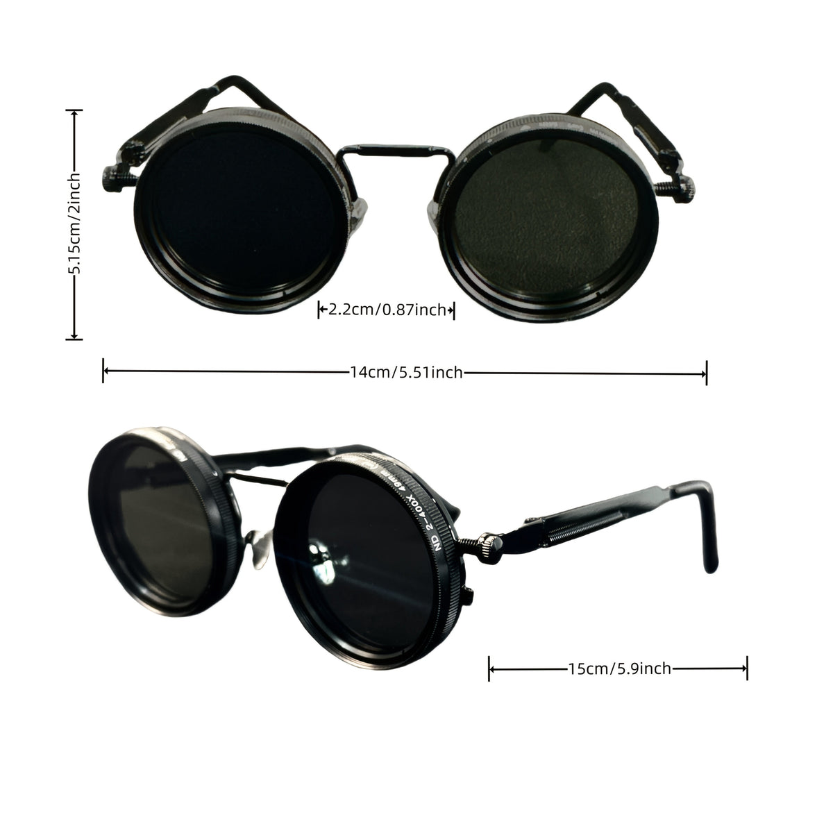 Lunettes Steampunk vintage pour homme – Luminosité réglable, monture en alliage, verres interchangeables dégradés noir et gris, accessoire de mode bohème pour fêtes et usage quotidien