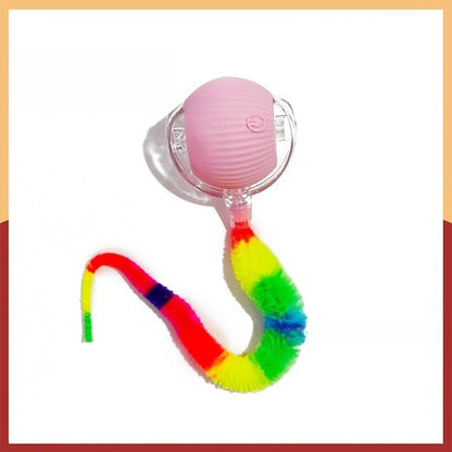 Jouet balle roulante automatique pour chat, rechargeable par USB, lumineux, intelligent et auto-divertissant, en plastique résistant aux morsures avec queue en forme de chenille pour chats et chatons d'intérieur, version améliorée de deuxième génération