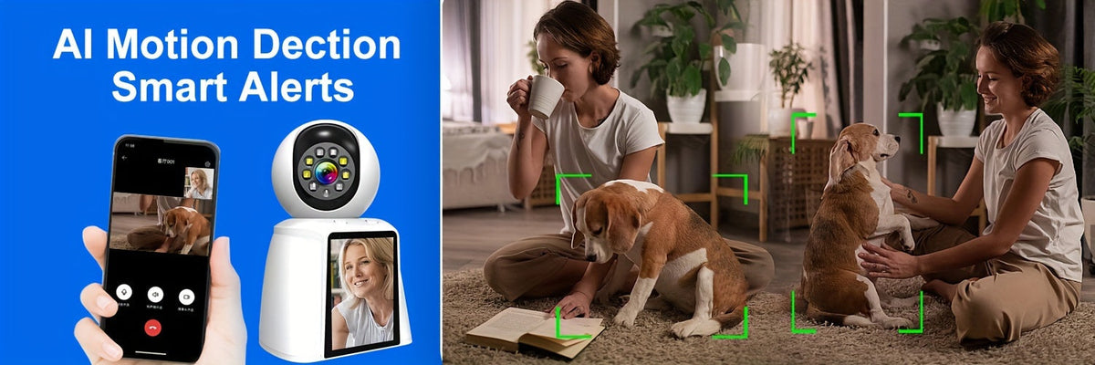 Caméra intérieure WiFi PTZ avec écran intégré de 3 pouces, appel vidéo HD 3MP, audio bidirectionnel, vision nocturne couleur, détection par IA, moniteur pour animaux, bébé et personnes âgées, caméra de sécurité domestique avec contrôle par application
