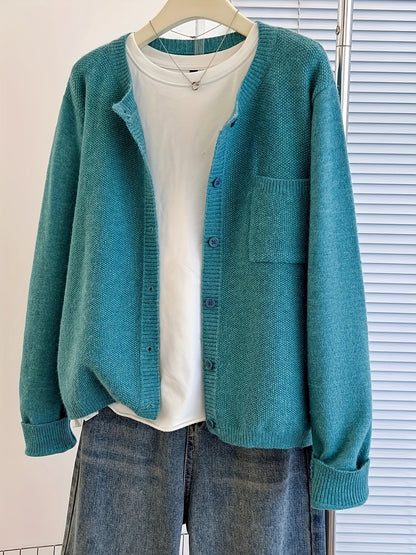 Women's Button-Front Pocket Cardigan Sweater – Casual Cozy Knit Open Layer for Autumn & Winter in 13 Colors