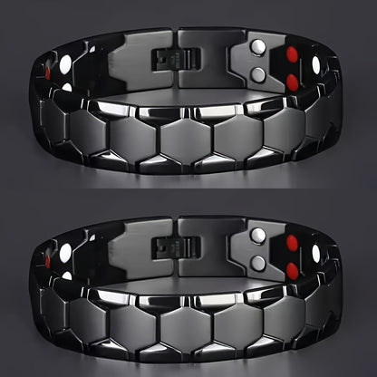 Bracelet hexagonal large en alliage de titane pour hommes, lot de 2 – Bracelet hypoallergénique et résistant à l'eau avec fermoir à ressort, accessoire de mode pour homme, disponible en noir, argent et or