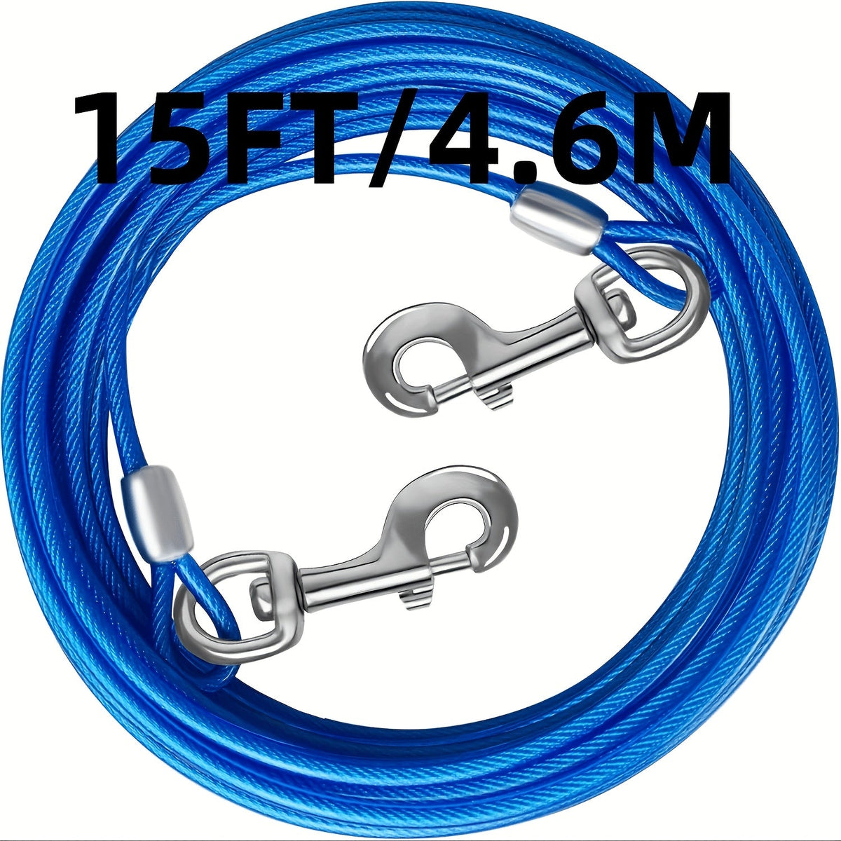 Câble d'attache pour chien pour jardin – Laisse en fil d'acier robuste pour extérieur de 3/4,5/6/9 mètres avec clips durables, pour grands chiens jusqu'à 75 kg, bleu