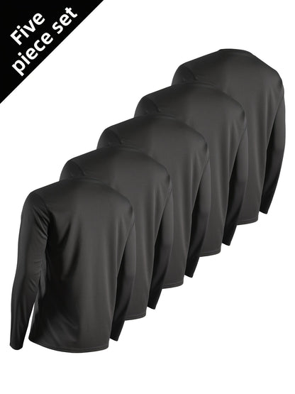 Lot de 5 t-shirts de sport à manches longues pour homme, séchage rapide, évacuation de l'humidité, respirants, anti-odeurs, extensibles, pour running et entraînement, S-XXL