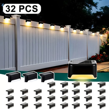 Lampes solaires LED pour terrasse, escaliers et marches d'extérieur, allumage/extinction automatique, 12 heures d'éclairage blanc chaud pour clôture, allée, patio, balcon et jardin – ABS résistant aux intempéries, lot de 8, 16 ou 32 – Aucun câblage requis