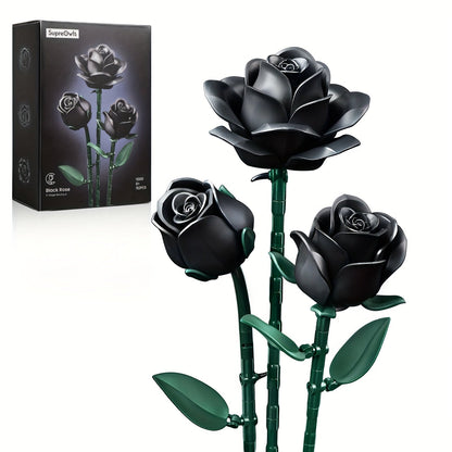 Ensemble de briques de construction 3D Rose noire gothique 152 pièces, kit de modèle d'exposition de bouquet de fleurs artificielles, trois roses noires, cadeau unique pour adultes, adolescents, Saint-Valentin, anniversaire, Halloween, Noël