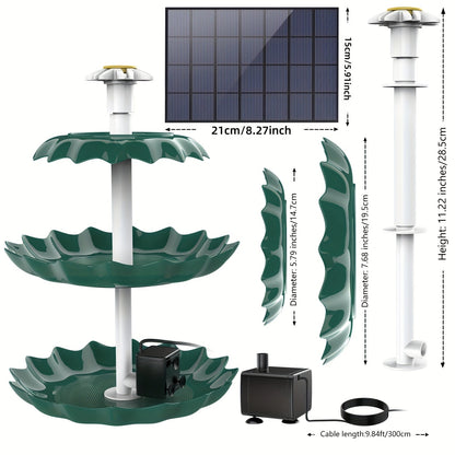 Fontaine à oiseaux solaire à 3 niveaux 3,5 W – Pompe de fontaine solaire pour décoration de jardin ou cour extérieure, sans câblage, vert foncé, bleu clair ou fontaine seule, options à un ou trois niveaux