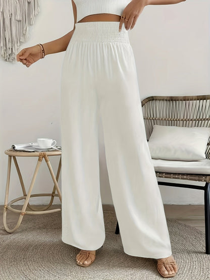 Pantalon élégant taille haute pour femme, couleur unie, matière lisse légèrement extensible - Pantalon décontracté chic, lavable en machine, idéal pour le printemps, l'été, l'automne, le bureau ou le quotidien