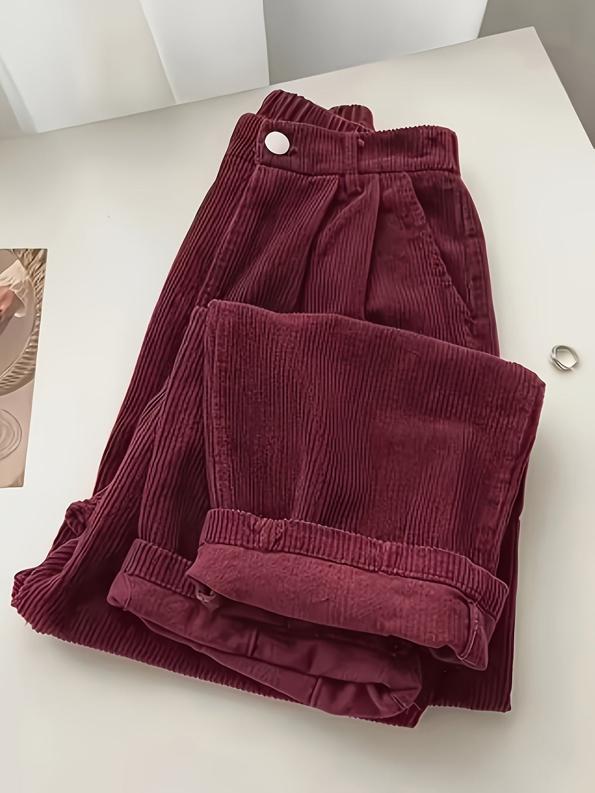 Pantalon décontracté droit et fluide pour femme - Pantalon large style décontracté pour femme en noir, marron, bordeaux, olive, bleu marine, abricot, tailles S-XXL