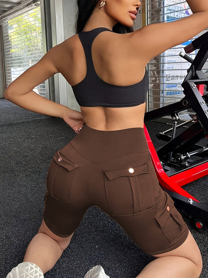 Shorts de yoga taille haute pour femme avec poches – Shorts de sport extensibles et doux, couleur unie, pour le yoga, la gym et la course, coupe flatteuse, vêtements de sport pour le printemps, l'été et l'automne