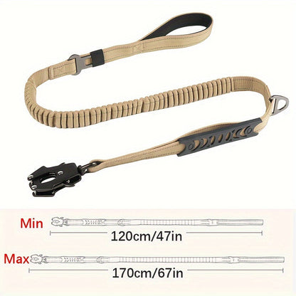Ensemble collier tactique pour chien et laisse élastique robuste pour chiens de taille moyenne à grande - Collier en nylon avec boucle métallique haute résistance, laisse élastique extensible, équipement de dressage et de promenade en extérieur