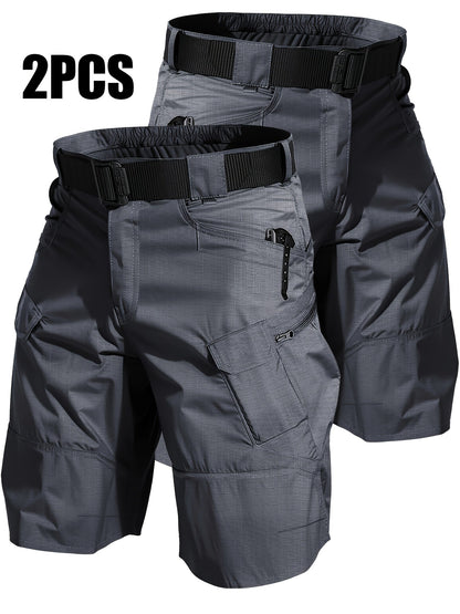 Lot de 2 shorts cargo pour homme à poches multiples - Shorts durables, coupe décontractée, parfaits pour la randonnée, le camping, la pêche et le travail, bas tactiques utilitaires pour homme, tailles S-XXXL, noir, gris, kaki, vert kaki