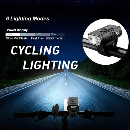 Ensemble d'éclairage de vélo ultra-lumineux rechargeable USB Type-C – Phare avant en alliage d'aluminium 6 modes & feu arrière 4 modes, éclairage LED pour vélo à charge rapide pour la conduite de nuit, le camping et la sécurité