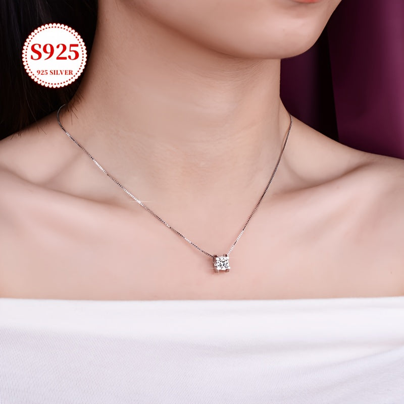 Collier avec pendentif en moissanite et argent sterling S925 pour  femme – Chaîne de clavicule classique étincelante, 1 ou 2 carats, pour fiançailles, mariage et cadeau pour elle, fête des mères, anniversaire, vacances