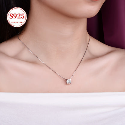 Collier avec pendentif en moissanite et argent sterling S925 pour  femme – Chaîne de clavicule classique étincelante, 1 ou 2 carats, pour fiançailles, mariage et cadeau pour elle, fête des mères, anniversaire, vacances