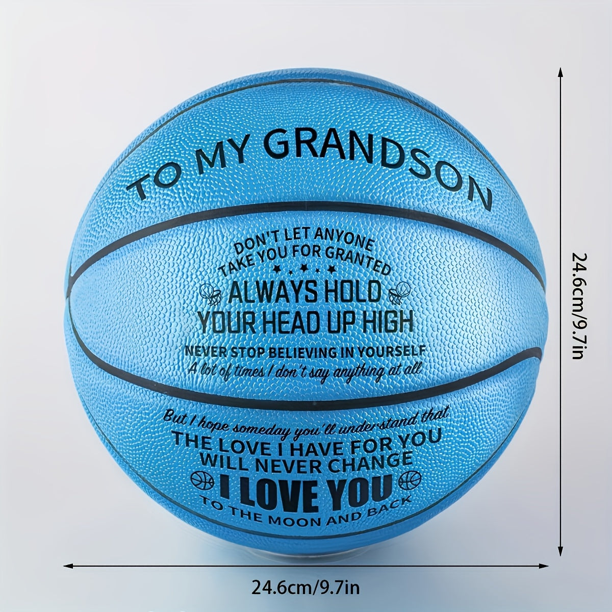 Ballon de basket gravé pour petit-fils et fils – Ballon de basket taille 7 personnalisé et inspirant avec pompe, cadeau de motivation pour anniversaire, Noël, fête, bleu rouge or noir