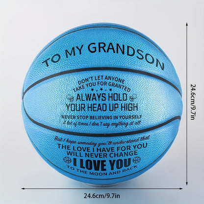 Ballon de basket gravé pour petit-fils et fils – Ballon de basket taille 7 personnalisé et inspirant avec pompe, cadeau de motivation pour anniversaire, Noël, fête, bleu rouge or noir