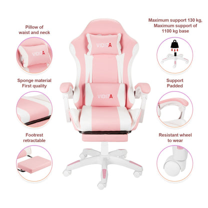 Chaise de bureau gaming ergonomique style course avec soutien lombaire, dossier haut réglable pour adultes et adolescents, fauteuil inclinable pour ordinateur PC