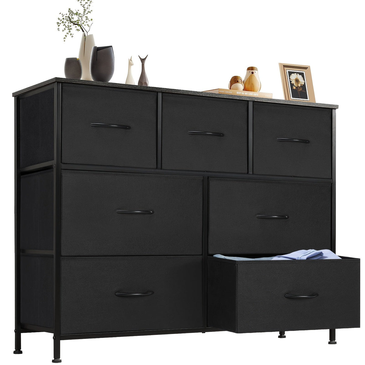 Meuble à tiroirs avec cadre en métal et dessus en bois massif – Organisateur de rangement pour bureau à domicile, 2 à 10 tiroirs, assemblage requis – Blanc, gris, noir, brun rustique – Caisson de rangement pour chambre, salon et bureau