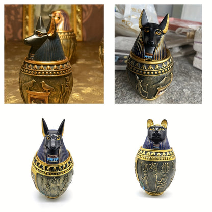 Urne funéraire pour animaux en résine Anubis égyptien et pot de conservation – Statue du dieu chat et chien, gardien pharaonique antique, urne souvenir décorative pour cendres, sculpture de décoration intérieure et objet funéraire de collection, 2 styles